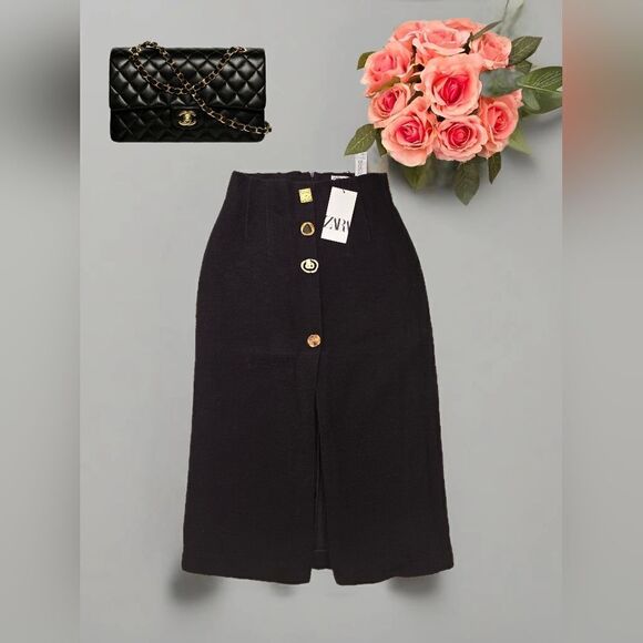 ZARA TEXTURED PENCIL SKIRT GOLD BUTTONS ZARA - Picture 1 of 11